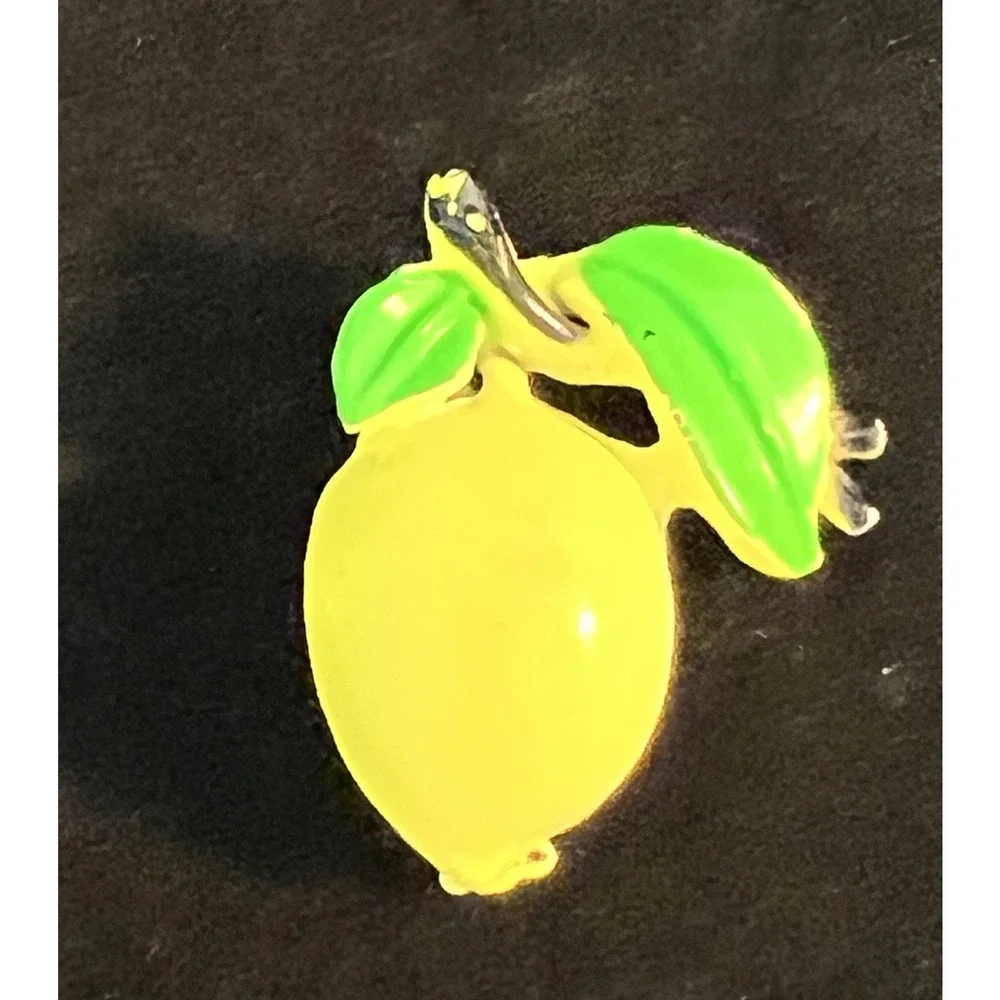 MCM Assorted Fruit Strawberry & Lemon Enamel Brooch Lot 2 Colorful Novelty